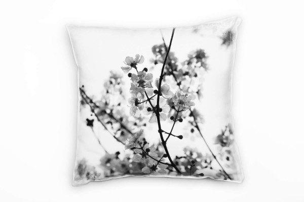 Paul Sinus Art Blumen, Blüten, Frühling, grau Deko Kissen 40x40cm für Couch Sofa Lounge Zierkissen