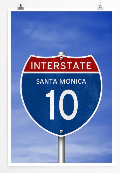 Paul Sinus Art Autobahnschild Interstate Santa Monica 60x90cm Poster