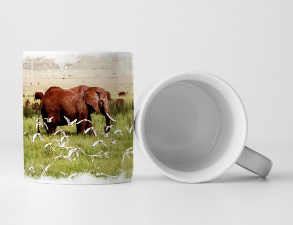 Paul Sinus Art Tasse Geschenk Afrikanischer Elefant und Vögel