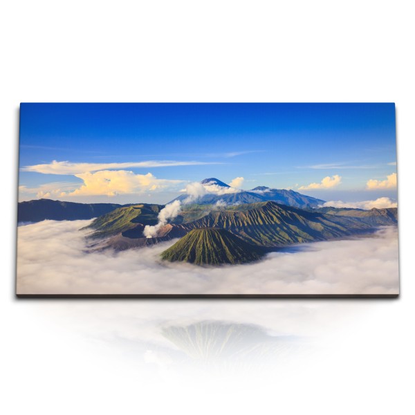 Paul Sinus Art Kunstdruck Bilder 120x60cm Bromo Vulkan Indonesien Wolken Berge blauer Himmel