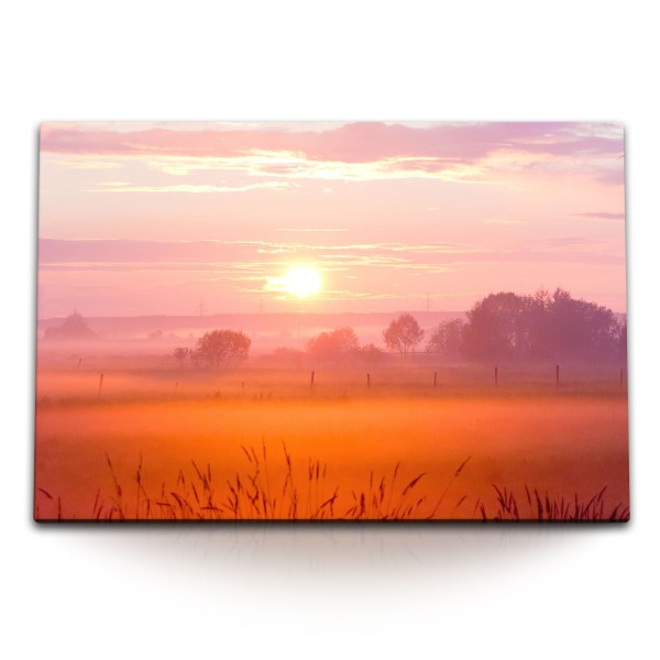 Paul Sinus Art 120x80cm Wandbild auf Leinwand Natur Landschaft Felder Abendrot Sonnenuntergang