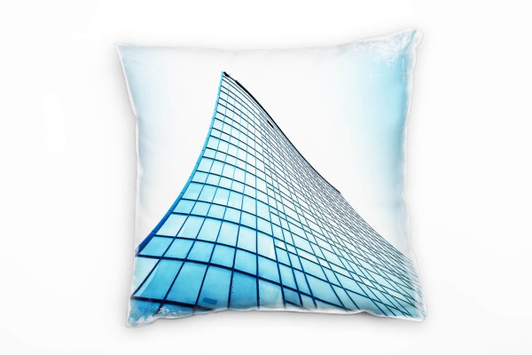 Paul Sinus Art Urban, Abstrakt, Glas, Hochhäuser, blau, weiß Deko Kissen 40x40cm für Couch Sofa Lounge Zierkissen