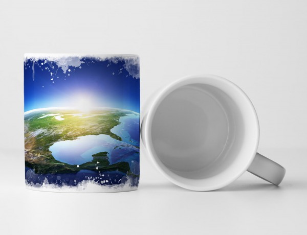 Paul Sinus Art Tasse Geschenk Fotocollage – Erde bei Sonnenaufgang über Nordamerika