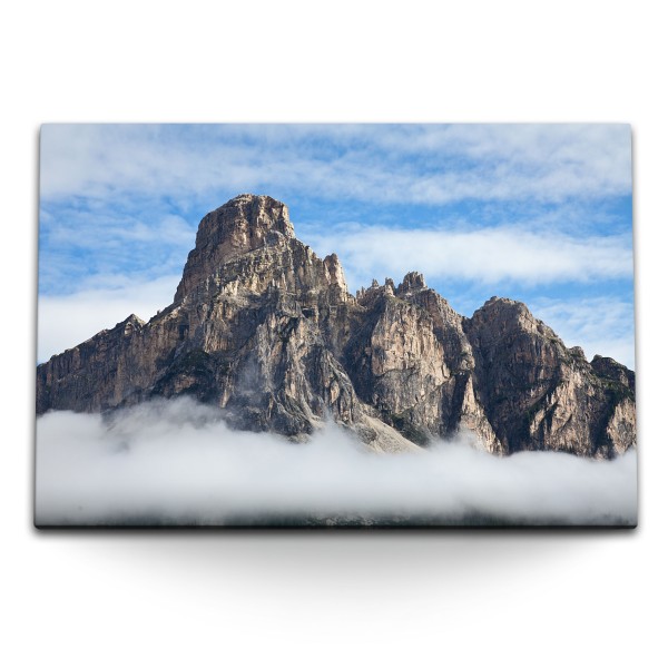 Paul Sinus Art 120x80cm Wandbild auf Leinwand Sassongher Berg Italien Alpen Dolomiten Felsgipfel