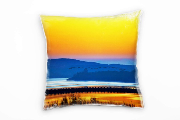 Paul Sinus Art Landschaft, Sonnenuntergang, Fluss, orange Deko Kissen 40x40cm für Couch Sofa Lounge Zierkissen