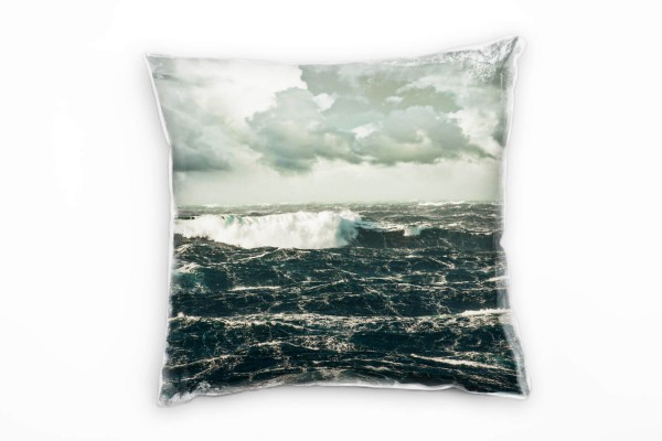 Paul Sinus Art Strand und Meer, dunkel, schwarz, grau, Sturm, Wolken Deko Kissen 40x40cm für Couch Sofa Lounge Zier