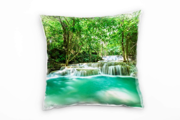 Paul Sinus Art Natur, Wasserfall, tropischer Wald, Thailand, grün Deko Kissen 40x40cm für Couch Sofa Lounge Zierkis