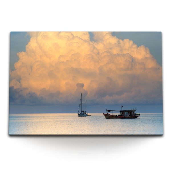 Paul Sinus Art 120x80cm Wandbild auf Leinwand Große Regenwolke Wolke Meer Horizont Boote