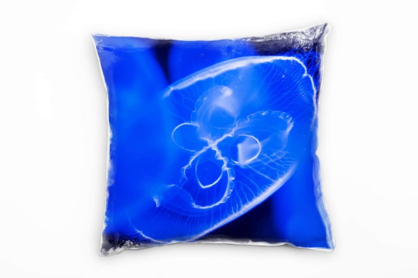 Paul Sinus Art Tiere, Qualle, Unterwasser, blau Deko Kissen 40x40cm für Couch Sofa Lounge Zierkissen