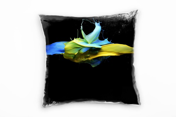 Paul Sinus Art Abstrakt, Farben, Farbspritzer, blau, gelb, schwarz Deko Kissen 40x40cm für Couch Sofa Lounge Zierki