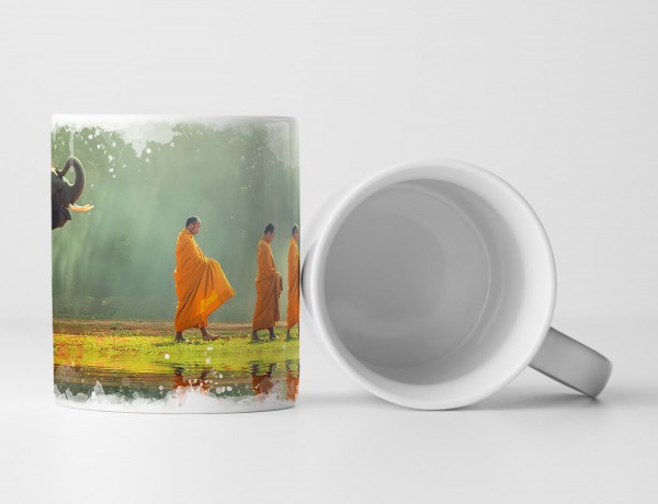 Paul Sinus Art Tasse Geschenk Künstlerische Fotografie – Junger Elefant mit buddhistischen Mönchen