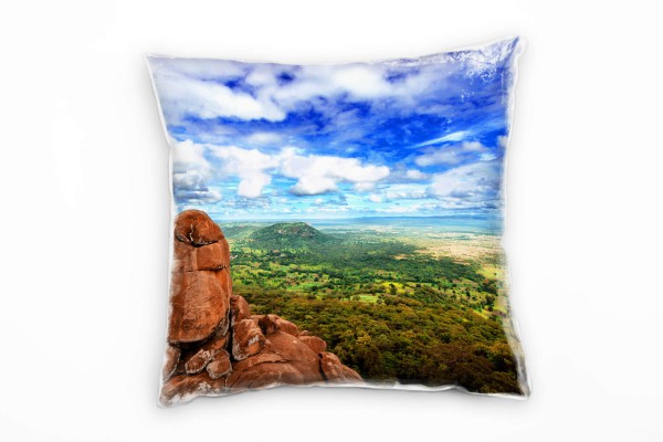 Paul Sinus Art Landschaft, grün, braun, blau, unendliche Weite Deko Kissen 40x40cm für Couch Sofa Lounge Zierkisse