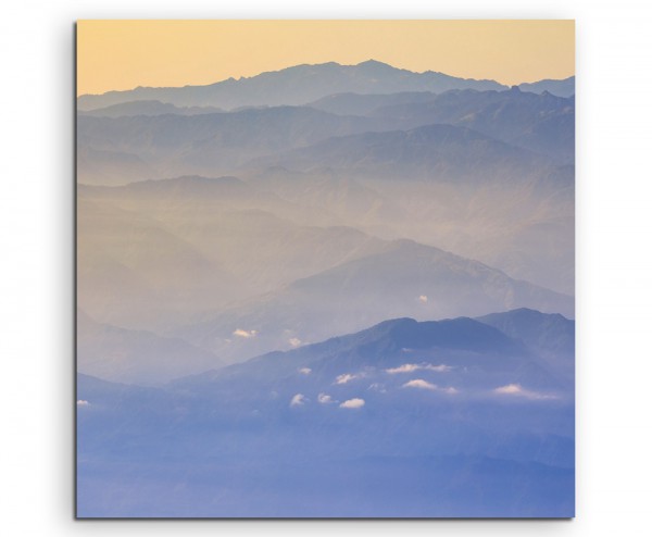 Paul Sinus Art Landschaftsfotografie  Gebirge im orangen Nebel auf Leinwand exklusives Wandbild moderne Fotografie