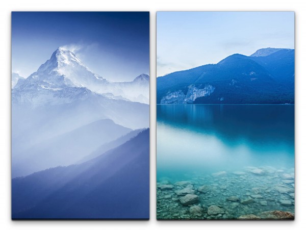 Paul Sinus Art 2 Bilder je 60x90cm Mount Everest Berggipfel Schneegipfel Bergsee Blau Bergspitze Natur