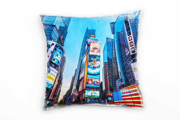 Paul Sinus Art City, blau, rot, New York, Times Square, Manhattan Deko Kissen 40x40cm für Couch Sofa Lounge Zierkis