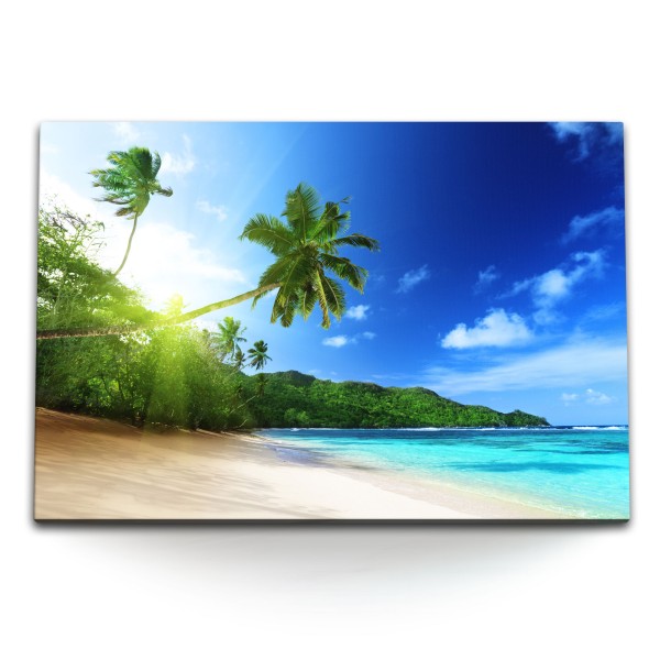 Paul Sinus Art 120x80cm Wandbild auf Leinwand Traumstrand Palmen Sommer Meer Urlaub