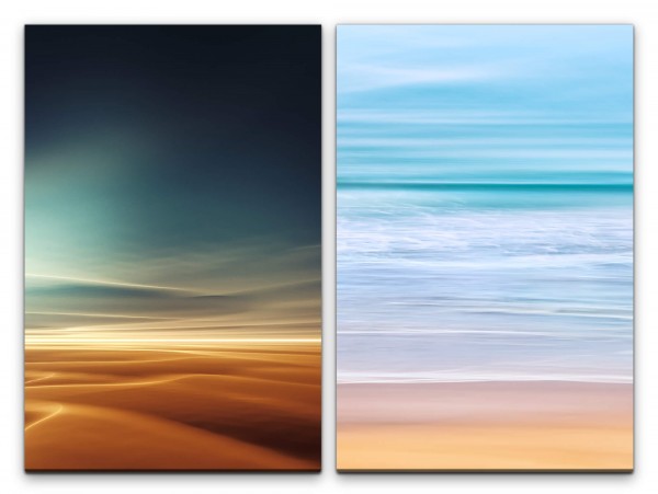 Paul Sinus Art 2 Bilder je 60x90cm Wüste Sahara Meer Blau Gold Horizont Wellen