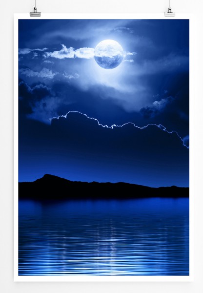 Paul Sinus Art 90x60cm Poster Fotocollage Vollmond bei Wolkennacht über dem Meer