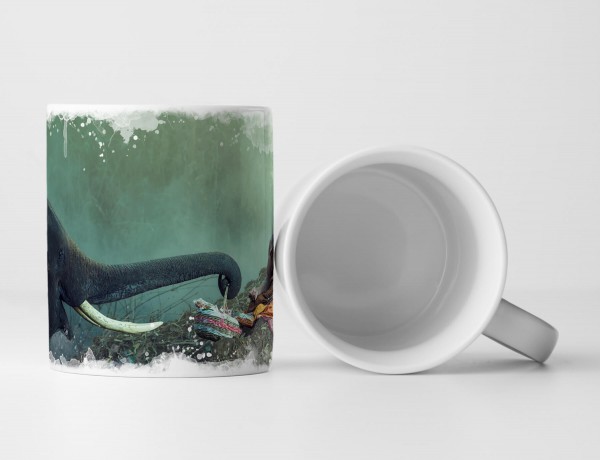 Paul Sinus Art Tasse Geschenk Fotografie – Meditation eines Mönchs mit einem Elefanten