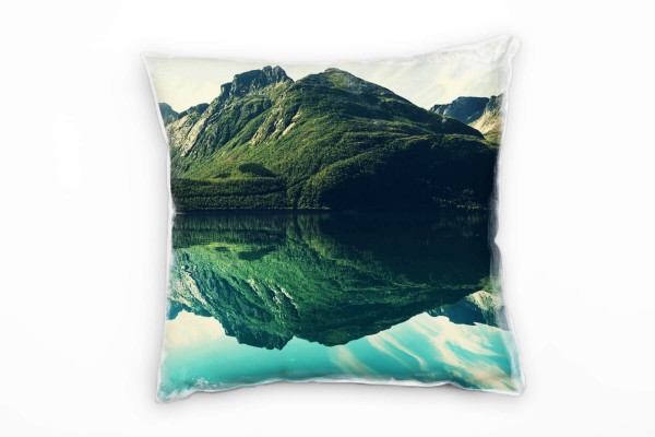 Paul Sinus Art Seen, Bergsee, Berg, Spiegelung, grün, türkis Deko Kissen 40x40cm für Couch Sofa Lounge Zierkissen