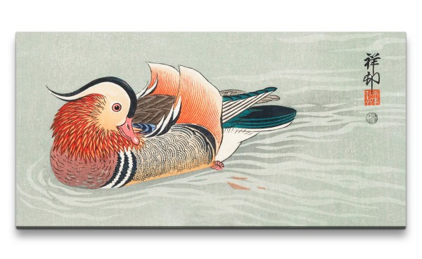 Paul Sinus Art Remaster 120x60cm Ohara Koson traditionell japanische Kunst farbenfrohe Ente im Teich Japan