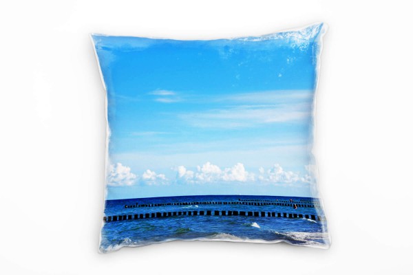 Paul Sinus Art Strand und Meer, blaues Wasser, blauer Himmel Deko Kissen 40x40cm für Couch Sofa Lounge Zierkissen