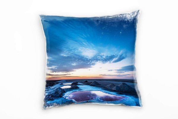 Paul Sinus Art Seen, Strand, Sonnenuntergang, blau, orange Deko Kissen 40x40cm für Couch Sofa Lounge Zierkissen