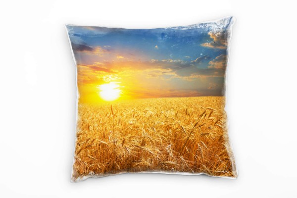 Paul Sinus Art Landschaft, Feld, Sonnenuntergang, orange, blau Deko Kissen 40x40cm für Couch Sofa Lounge Zierkissen