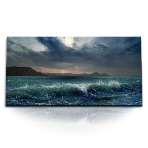 Paul Sinus Art Kunstdruck Bilder 120x60cm Gewitterwolken Ozean Meer Wellen Sturm Grau