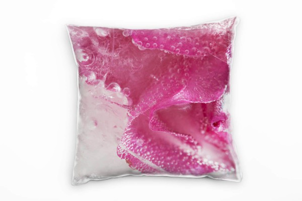 Paul Sinus Art Macro, Blumen, gefrorene Blüte, pink Deko Kissen 40x40cm für Couch Sofa Lounge Zierkissen