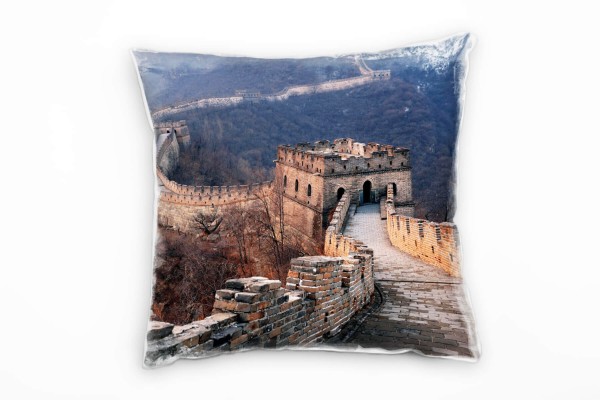 Paul Sinus Art Landschaften, Chinesische Mauer, Wald, Stein, braun Deko Kissen 40x40cm für Couch Sofa Lounge Zierki