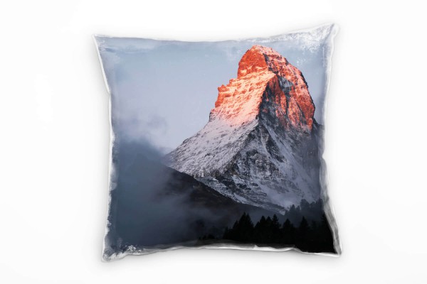 Paul Sinus Art Landschaft, grau, orange, schneebedeckter Berg Deko Kissen 40x40cm für Couch Sofa Lounge Zierkissen