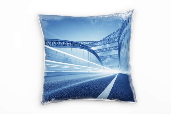 Paul Sinus Art Urban, Brücke, Lichtlinien, grau, blau Deko Kissen 40x40cm für Couch Sofa Lounge Zierkissen