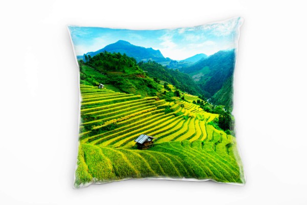 Paul Sinus Art Landschaft, grün, blau, Berge Deko Kissen 40x40cm für Couch Sofa Lounge Zierkissen