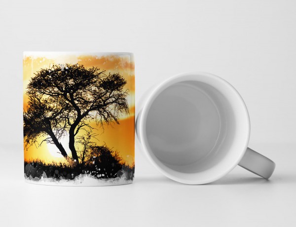 Paul Sinus Art Tasse Geschenk Landschaftsfotografie – Sonne hinter einsamen Akazienbaum Südafrika