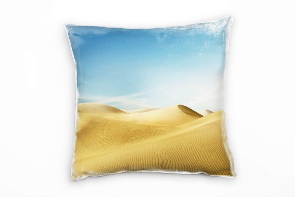 Paul Sinus Art Wüste, blau, gelb, Dünen, fast wolkenloser Himmel Deko Kissen 40x40cm für Couch Sofa Lounge Zierkiss