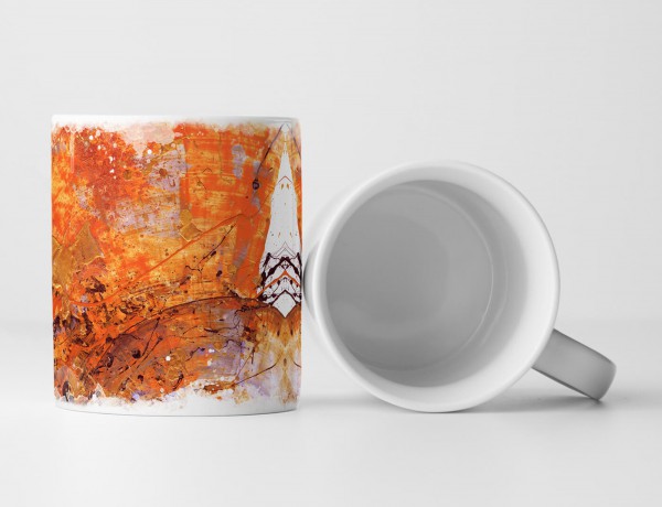 Paul Sinus Art Tasse Geschenk orange Abstraktion, distel, weiße Elemente + schwarze Farbspritzer