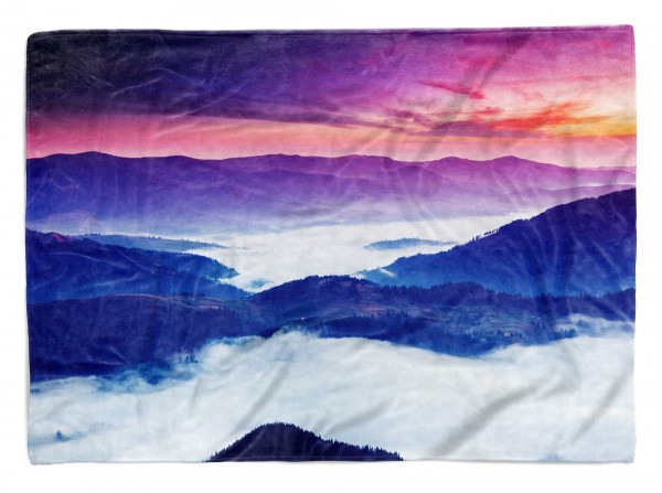 Paul Sinus Art Handtuch Strandhandtuch Saunatuch Kuscheldecke mit Fotomotiv Nebel Berge Abendröte Friedl