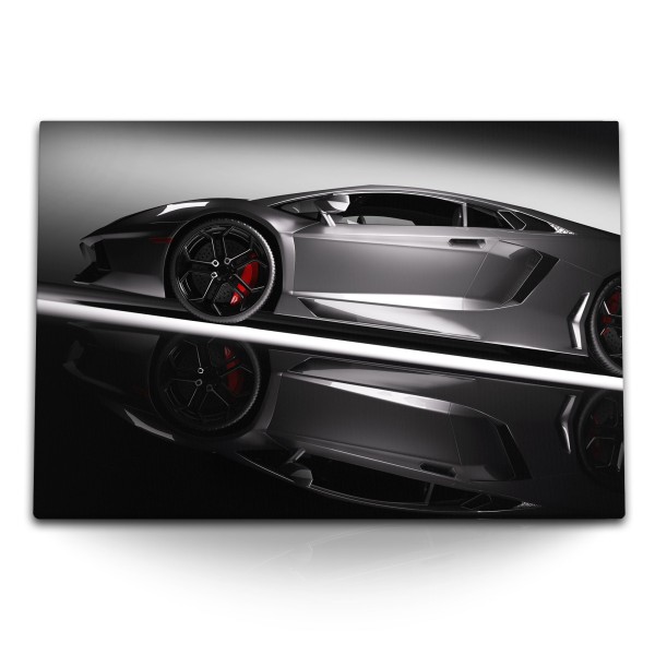 Paul Sinus Art 120x80cm Wandbild auf Leinwand Sportauto Traumauto Auto Super Car Grau