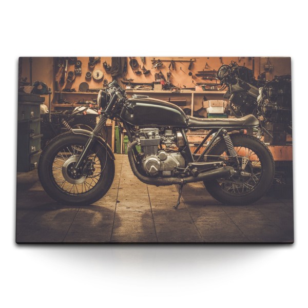 Paul Sinus Art 120x80cm Wandbild auf Leinwand Altes Motorrat Bike Werkstatt Garage Vintage