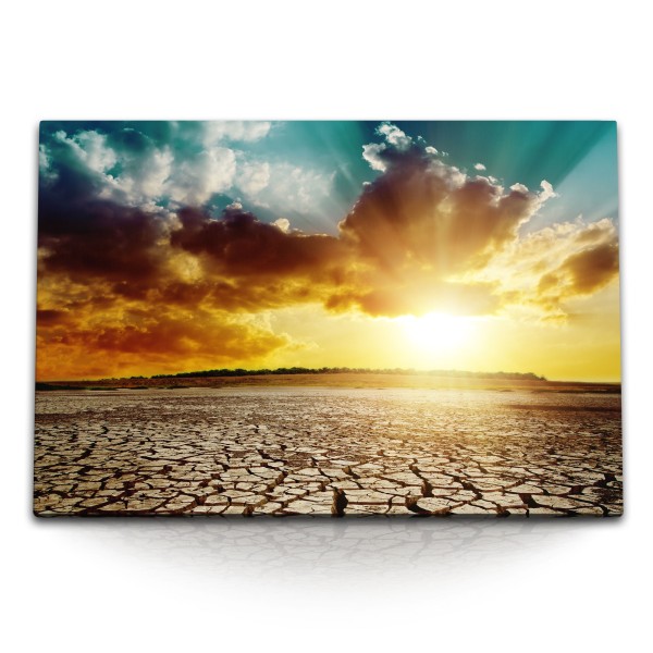 Paul Sinus Art 120x80cm Wandbild auf Leinwand Trockener See Sonnenuntergang Wolken Himmel