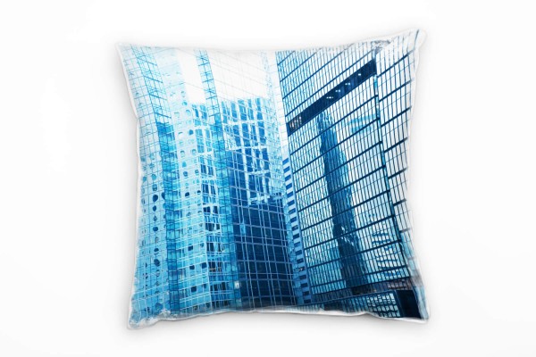 Paul Sinus Art Urban und City, blau, schwarz, Hochhäuser, Spiegelung Deko Kissen 40x40cm für Couch Sofa Lounge Zier