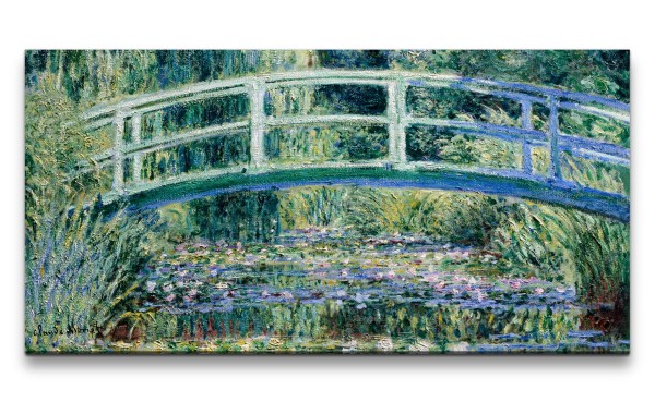 Paul Sinus Art Remaster 120x60cm Claude Monet Impressionismus weltberühmtes Wandbild Wasserblumen Holzbrücke Sommer