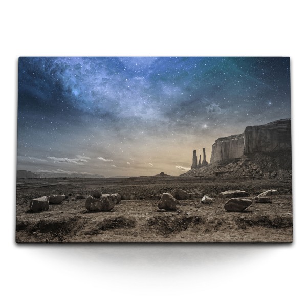 Paul Sinus Art 120x80cm Wandbild auf Leinwand Monument Valley Berge Astrofotografie Sterne Sternenhimmel