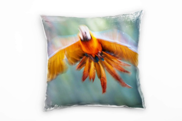 Paul Sinus Art Tiere, fliegender Papagei, unscharf, orange, grün Deko Kissen 40x40cm für Couch Sofa Lounge Zierkiss