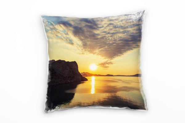 Paul Sinus Art Strand und Meer, Sonnenuntergang, Felsen Deko Kissen 40x40cm für Couch Sofa Lounge Zierkissen