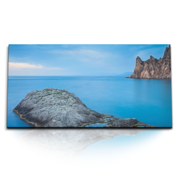 Paul Sinus Art Kunstdruck Bilder 120x60cm Krim Felseninsel Meer Klippen Blau Horizont