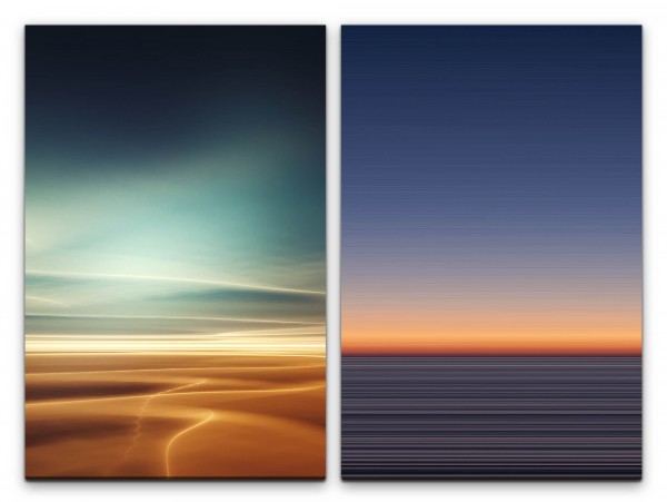 Paul Sinus Art 2 Bilder je 60x90cm Wüste Sahara Horizont Abstrakt Minimal Sonnenuntergang Himmel