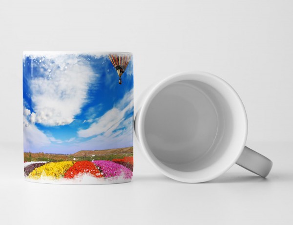 Paul Sinus Art Tasse Geschenk Landschaftsfotografie – Buntes Blumenfeld mit Heißluftballon