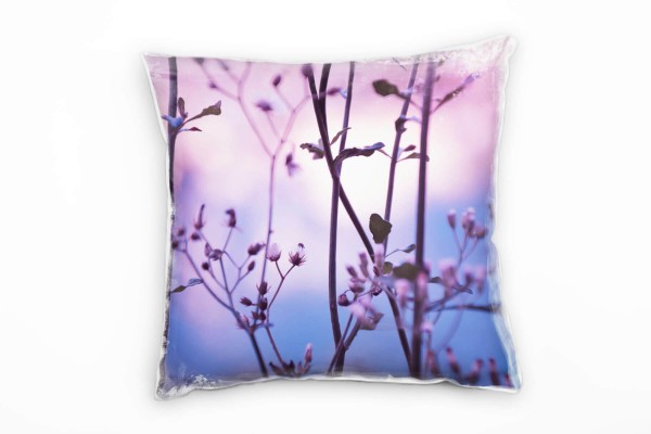 Paul Sinus Art Blumen, Blüten, rosa, blau Deko Kissen 40x40cm für Couch Sofa Lounge Zierkissen